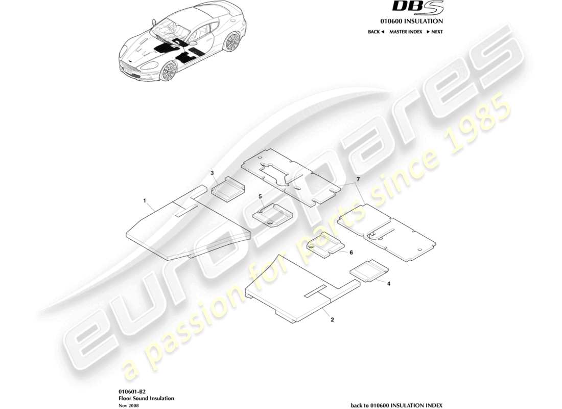aston martin dbs (2008) teilediagramm zur bodenschalldämmung