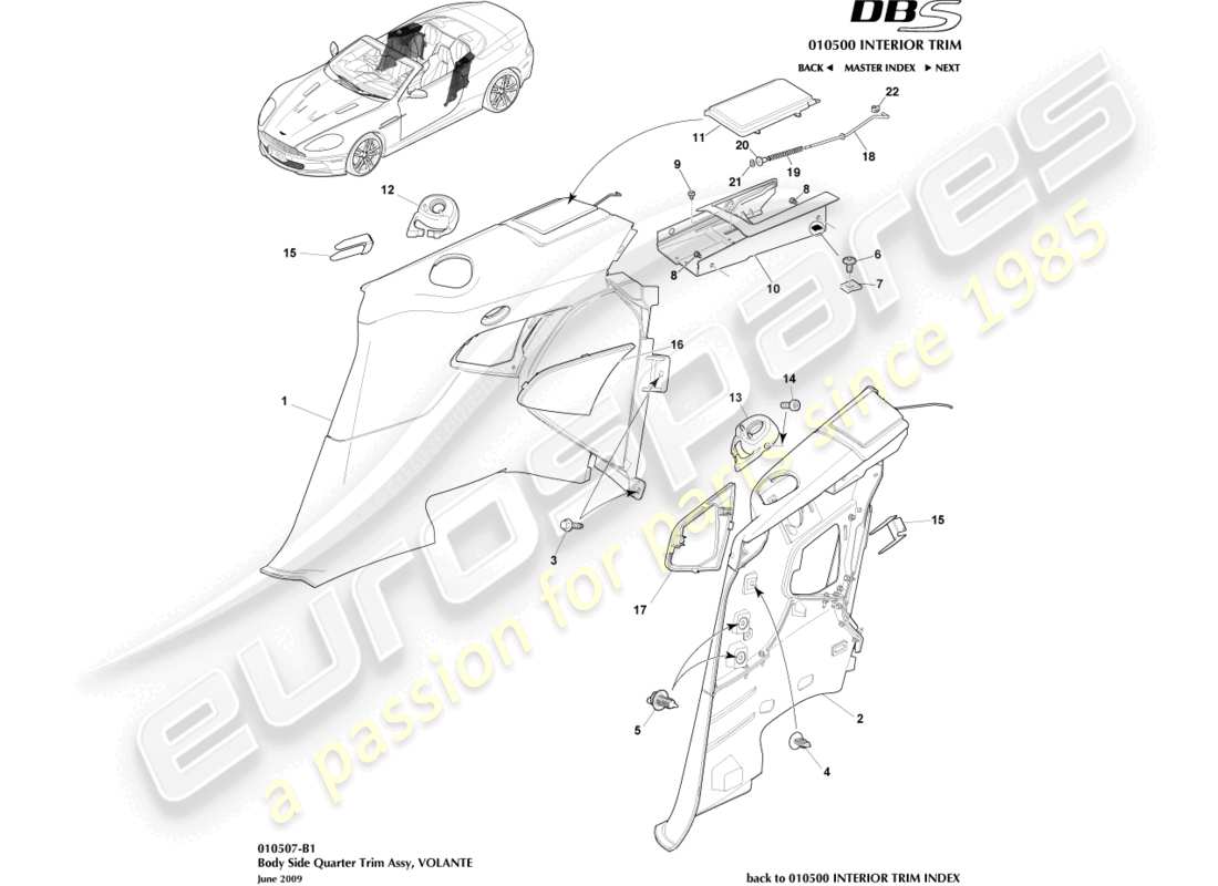 aston martin dbs (2014) seitenverkleidung der karosserie, volante-ersatzteildiagramm