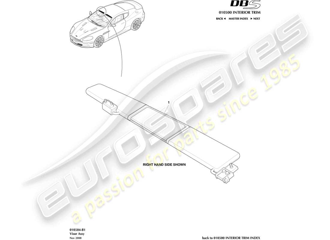 aston martin dbs (2008) sonnenblenden-teilediagramm