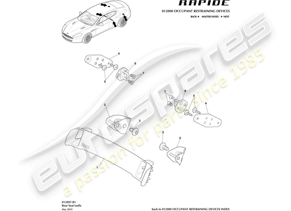 aston martin rapide (2011) teilediagramm für isofix-halterungen