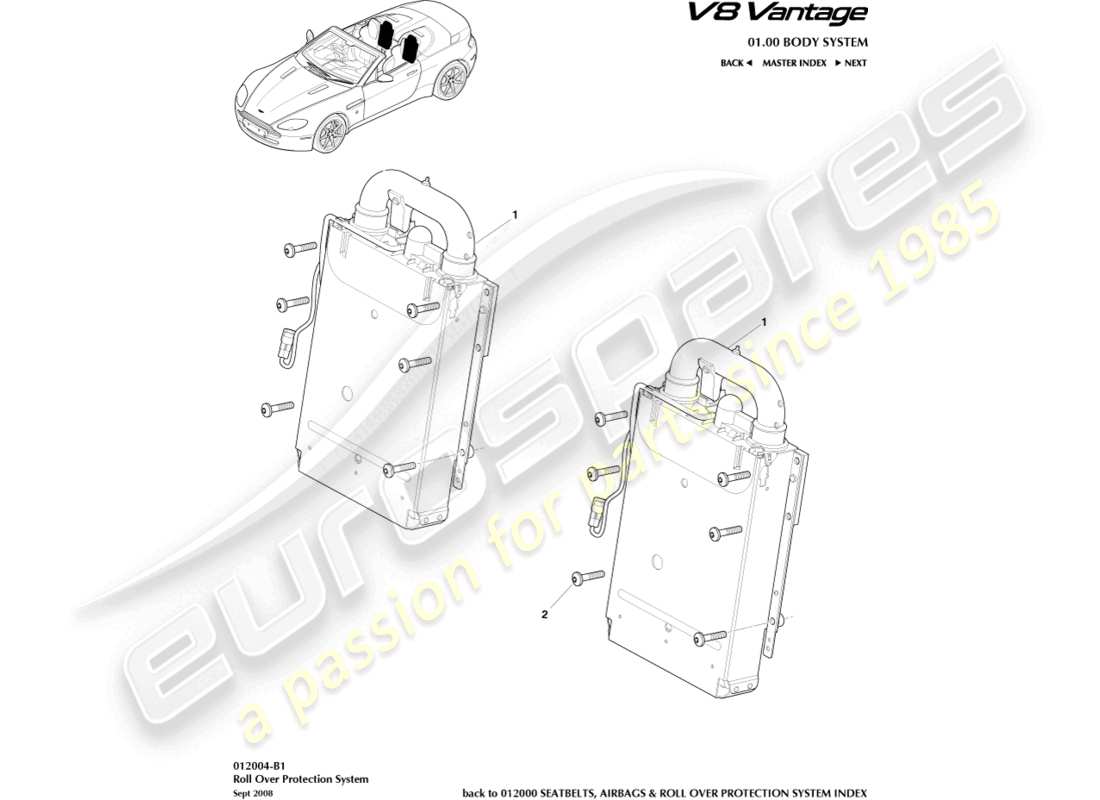 aston martin v8 vantage (2006) rops-installation, roadster-teilediagramm