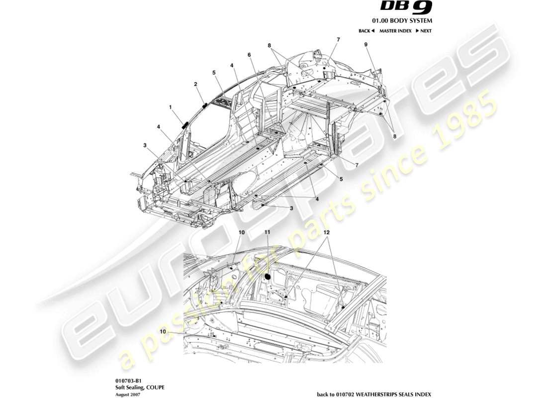 aston martin db9 (2007) weiche dichtung, coupé-teilediagramm