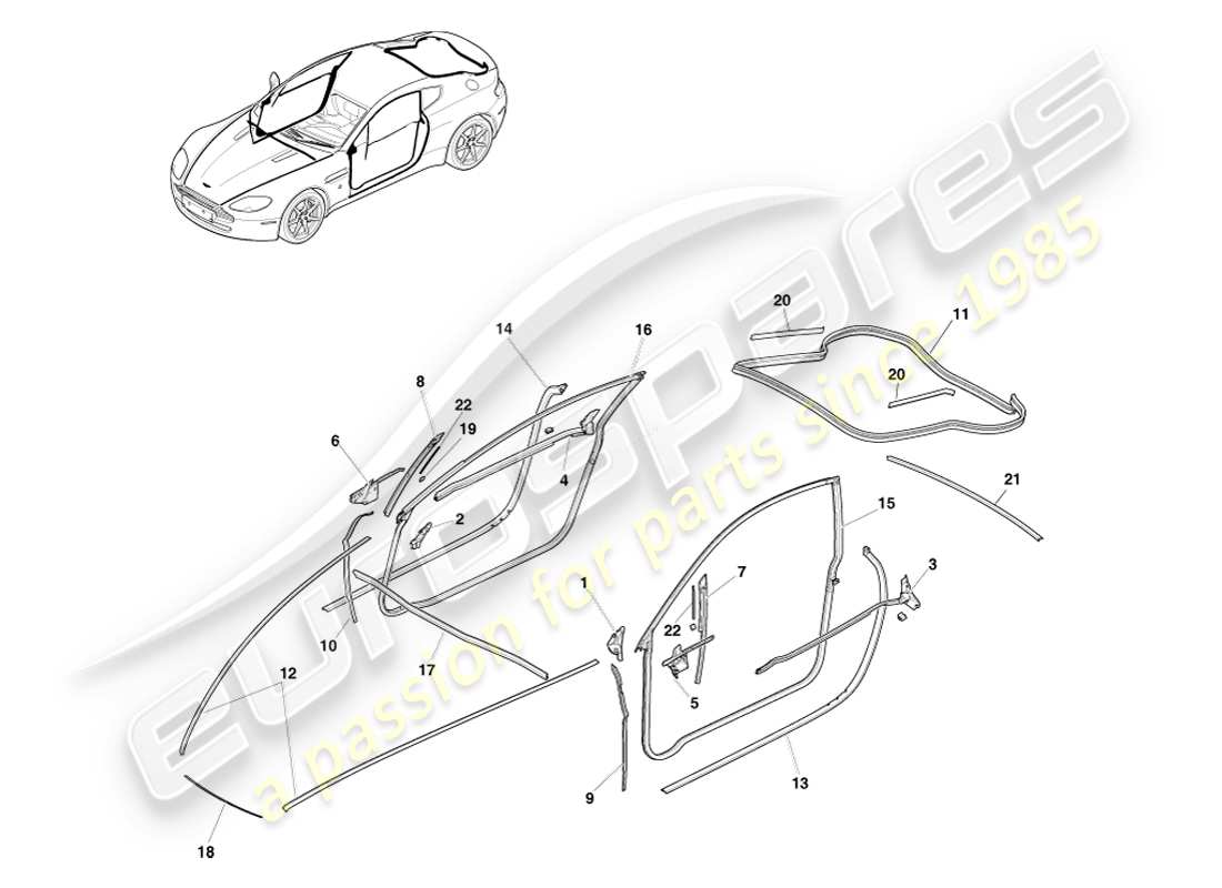 aston martin v8 vantage (2005) dynamische dichtung, coupé-teilediagramm