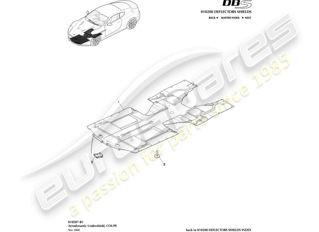 aston martin dbs (2014) vorderer unterbodenschutz, coupé-teilediagramm