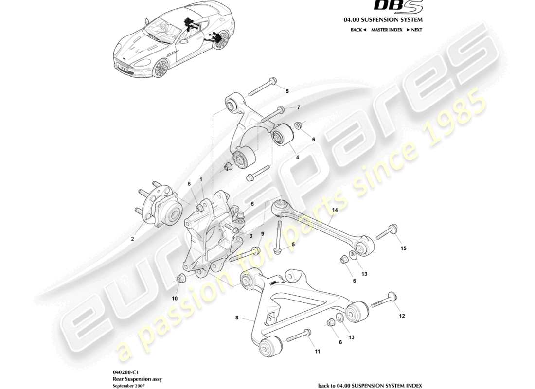 aston martin dbs (2008) teilediagramm der hinterradaufhängung