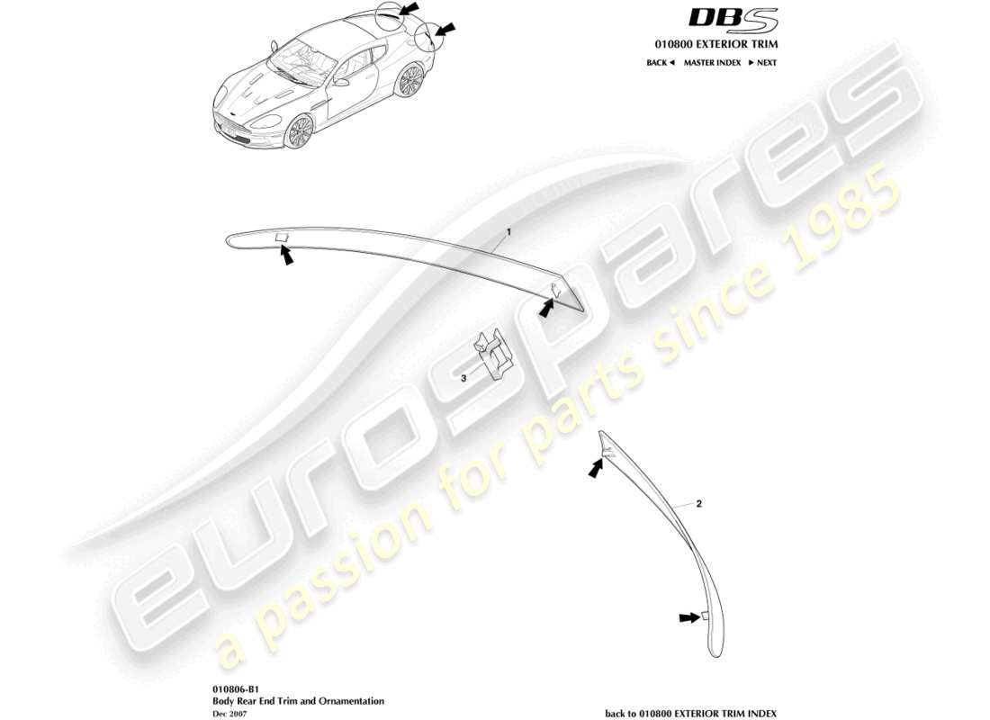 aston martin dbs (2008) teilediagramm für die heckverkleidung der karosserie