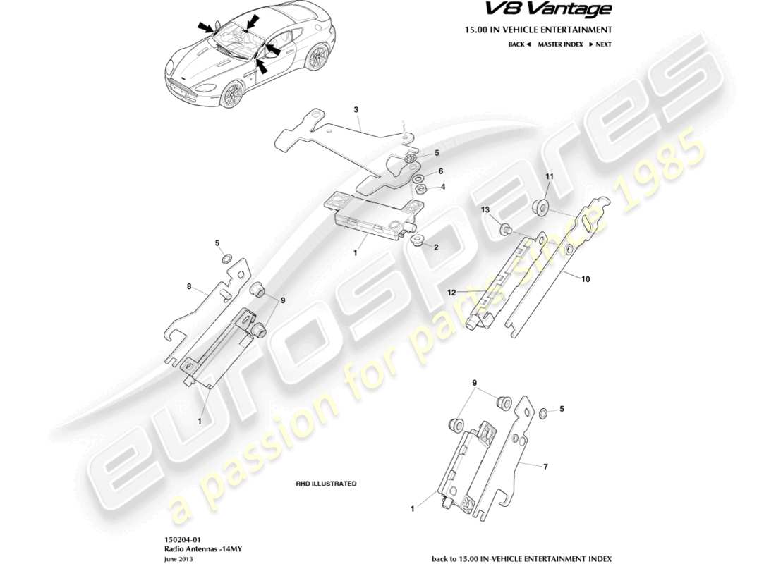 aston martin v8 vantage (2018) radioantenne, 14my ersatzteildiagramm