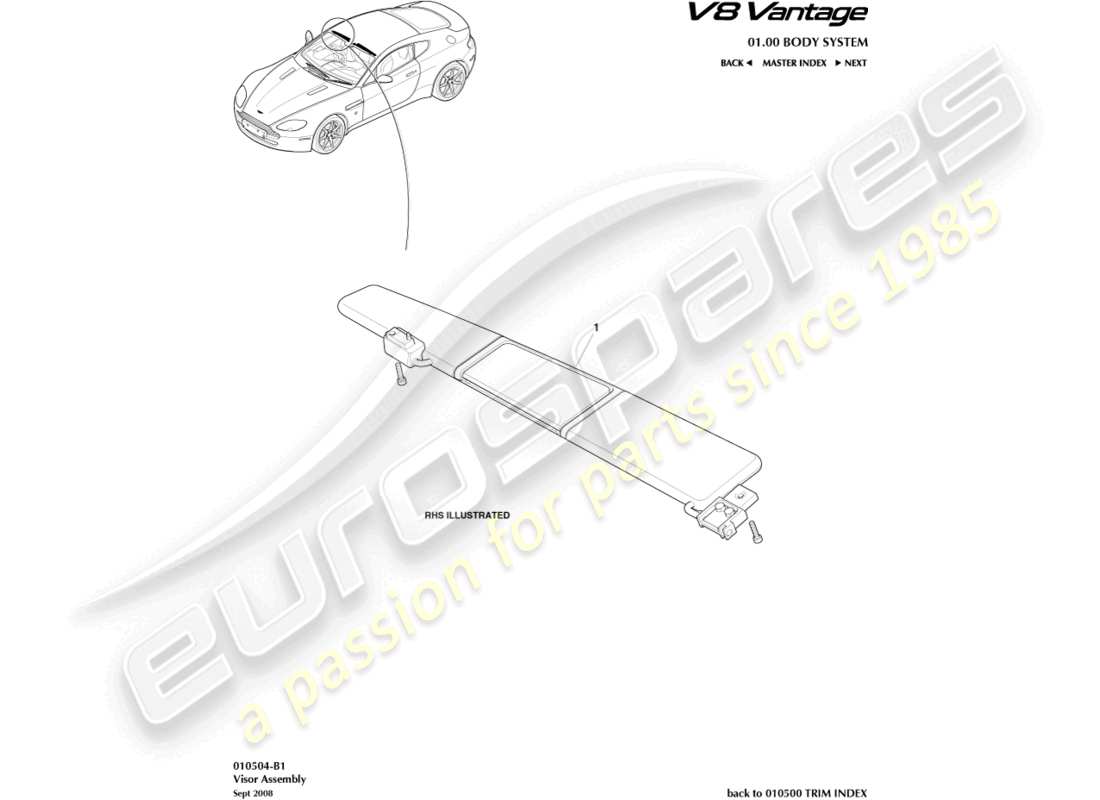 aston martin v8 vantage (2012) sonnenblenden-teilediagramm