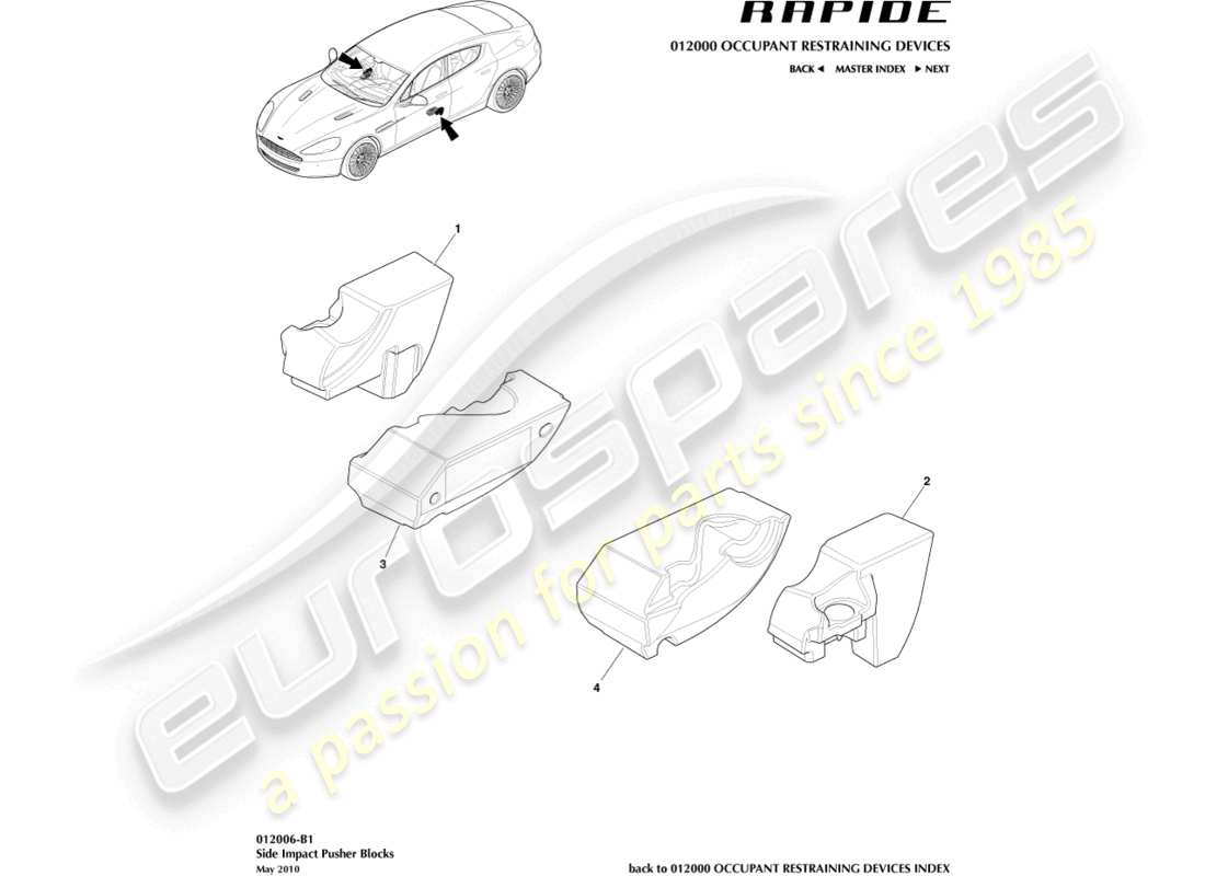 aston martin rapide (2011) teilediagramm für seitenaufprallblöcke