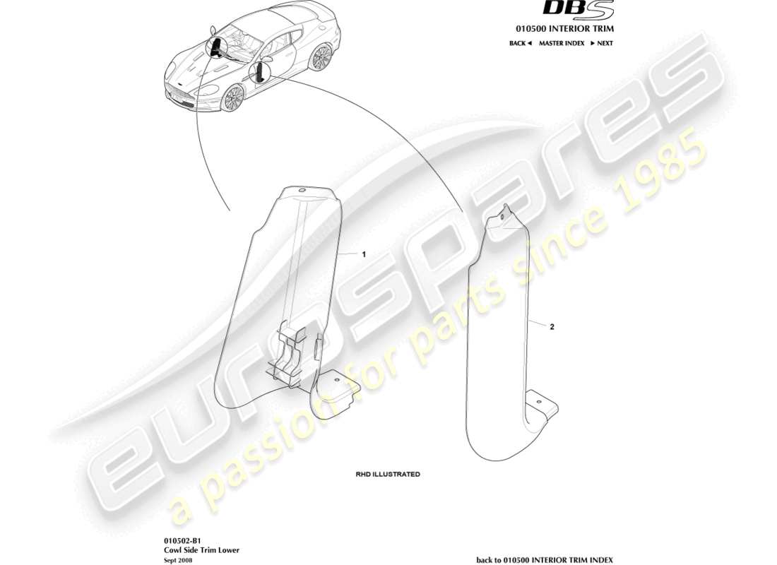 aston martin dbs (2007) seitenverkleidung der motorhaube, unteres teildiagramm