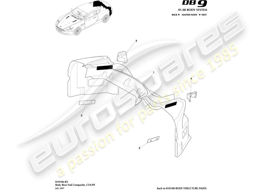 aston martin db9 (2007) karosserie-heckteil-verbundwerkstoff, coupé-teilediagramm