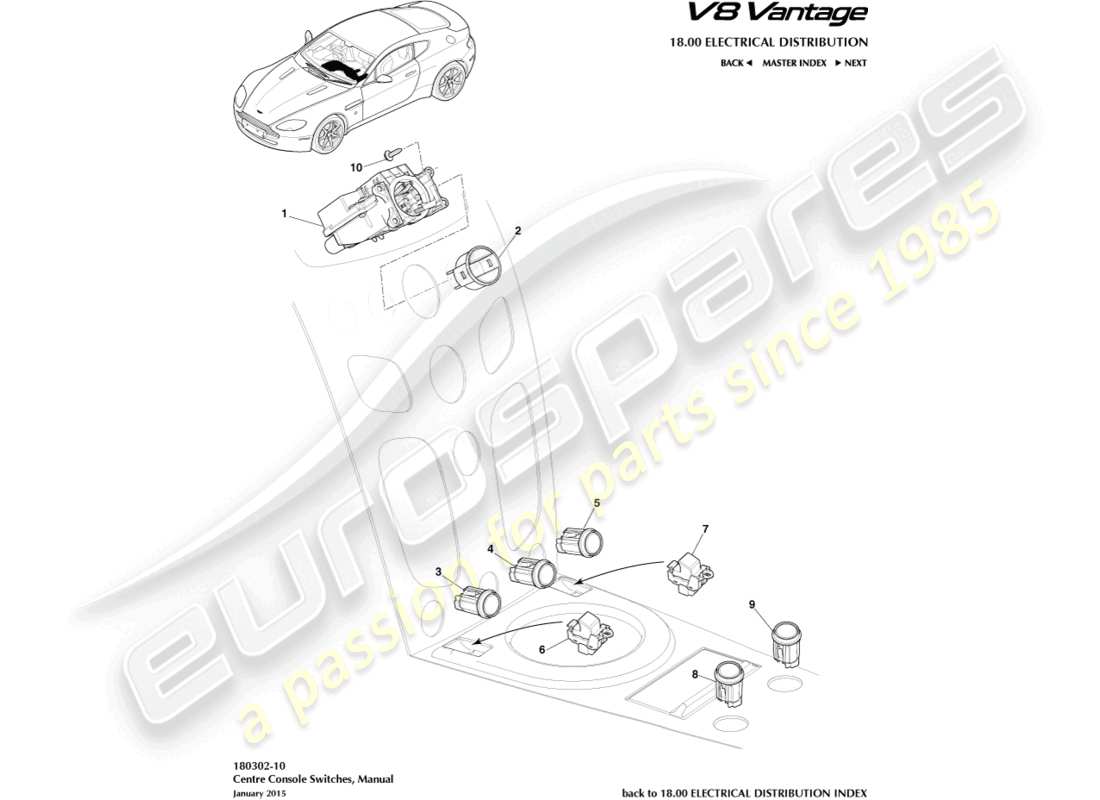 aston martin v8 vantage (2014) schalter in der mittelkonsole, manuell, 16my ersatzteildiagramm