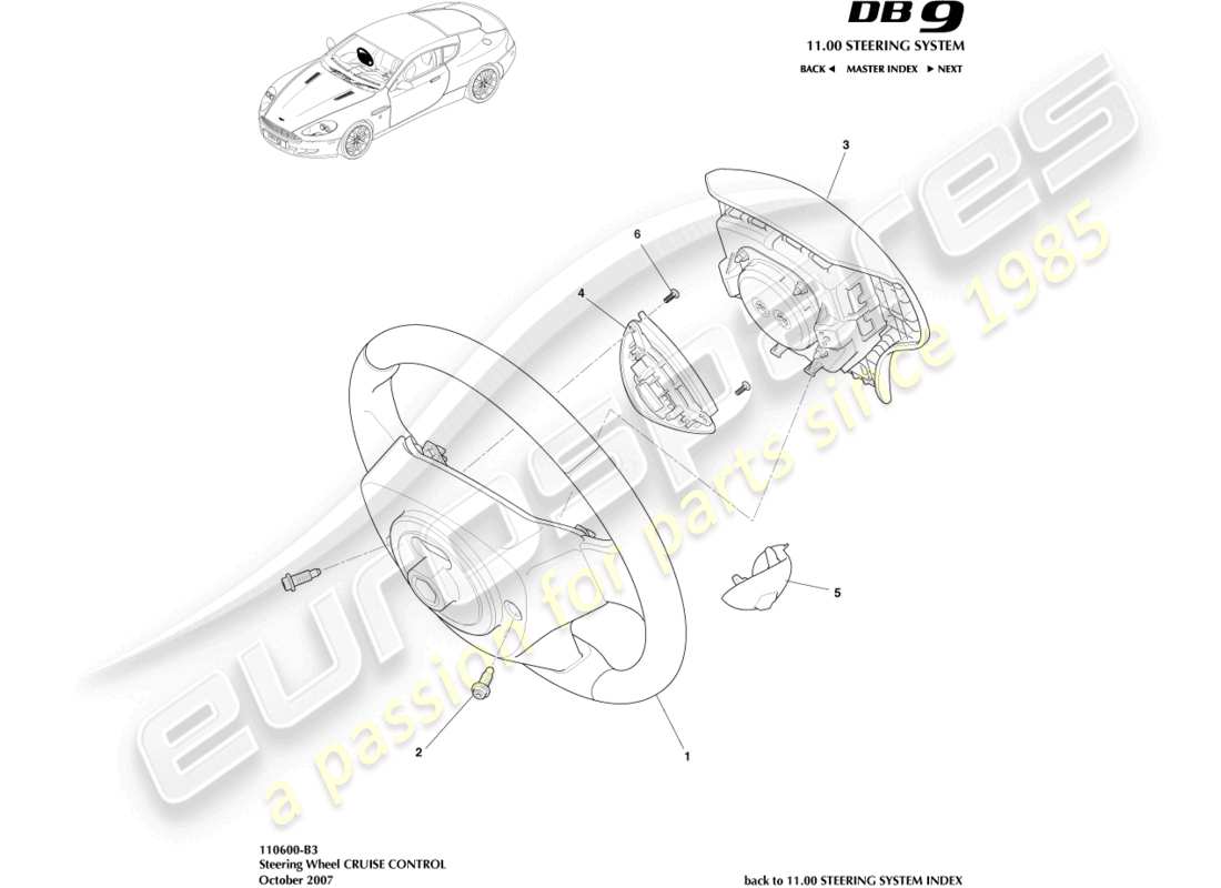 aston martin db9 (2006) lenkrad, geschwindigkeitsregler-teilediagramm