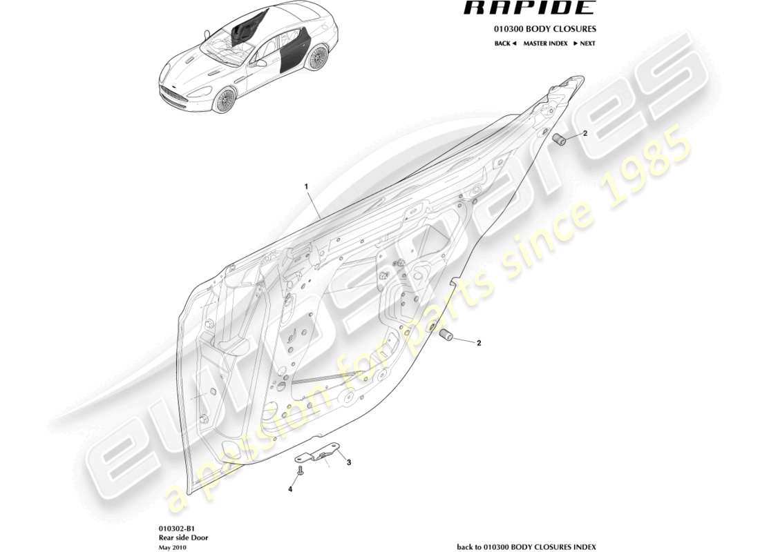 aston martin rapide (2012) teilediagramm der hintertürbaugruppe