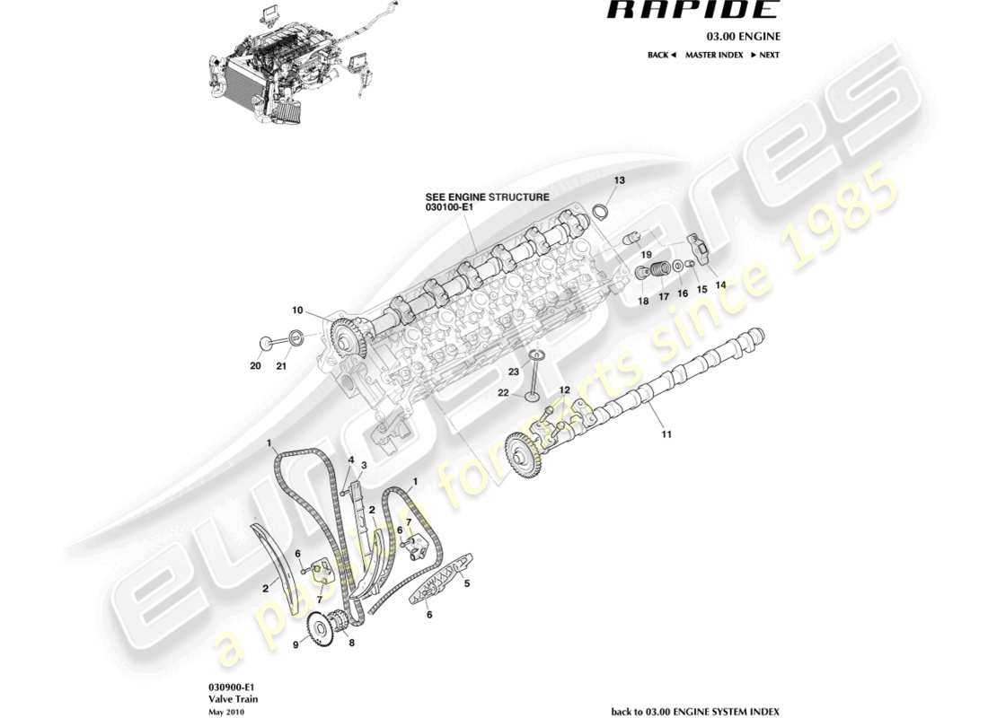 aston martin rapide (2013) teilediagramm des ventiltriebs