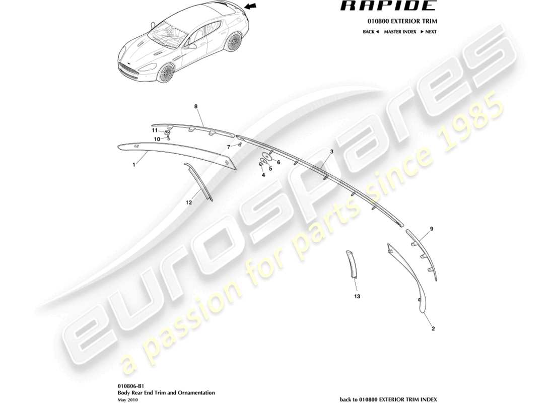 aston martin rapide (2011) teilediagramm für die heckverkleidung