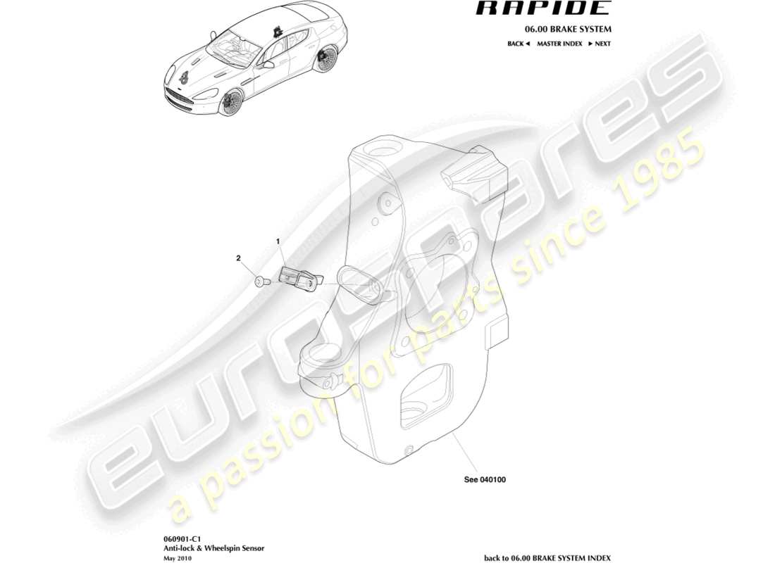 aston martin rapide (2011) teilediagramm für raddrehzahlsensoren