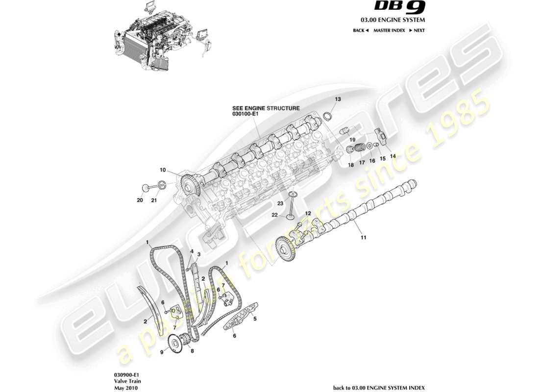 aston martin db9 (2008) teilediagramm des ventiltriebs