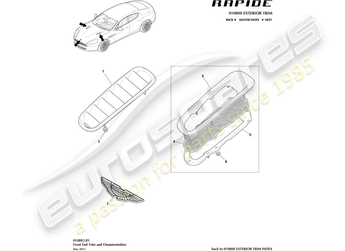 aston martin rapide (2011) teilediagramm für die frontverkleidung