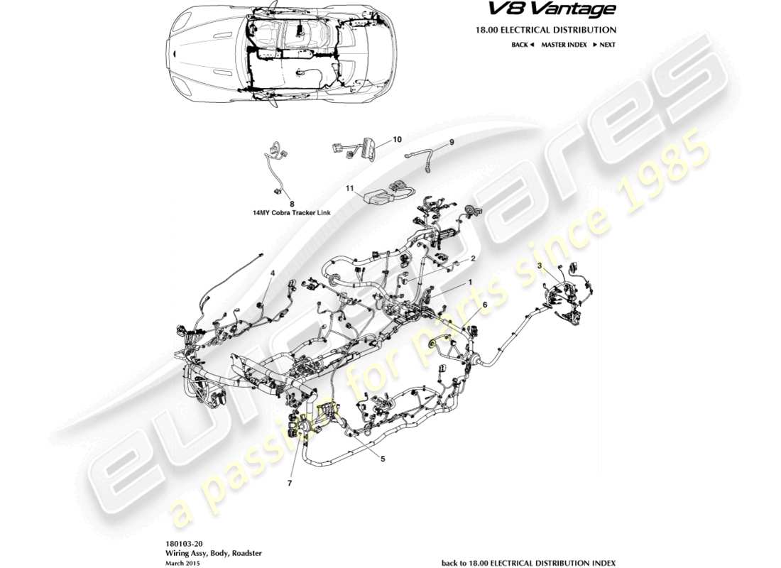 aston martin v8 vantage (2009) karosseriekabelbaum, roadster-ersatzteildiagramm