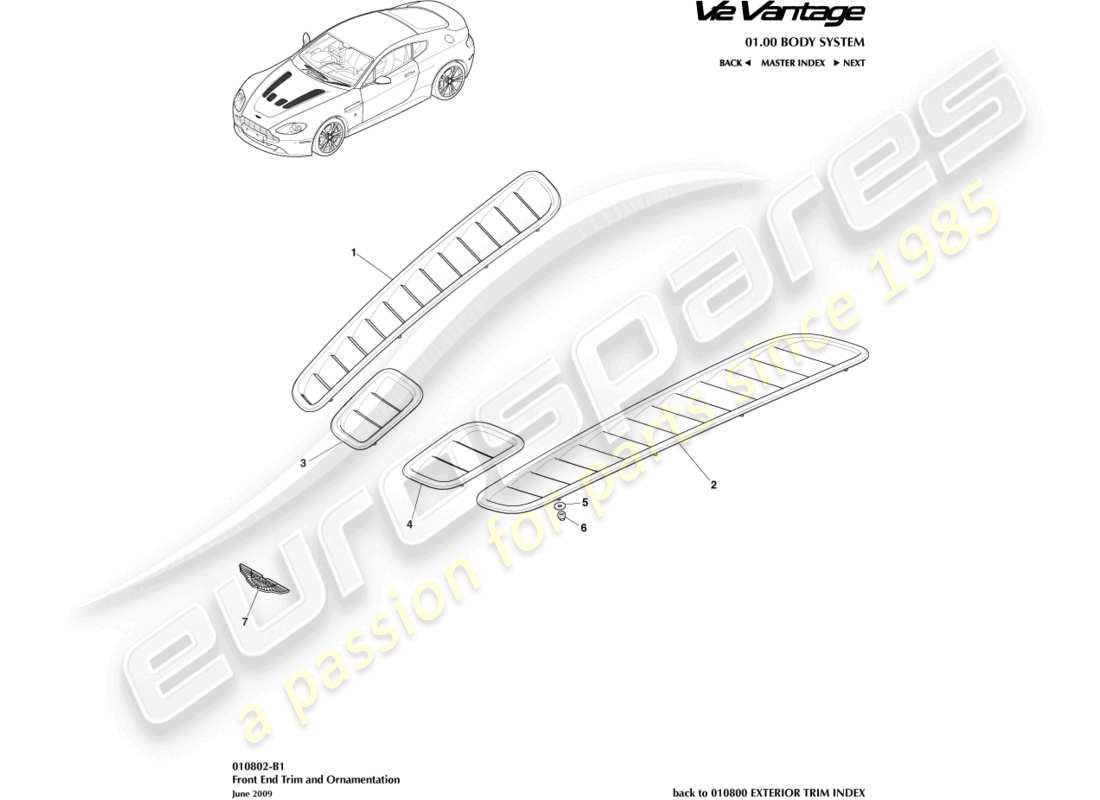 aston martin v12 vantage (2010) teilediagramm für die frontverkleidung