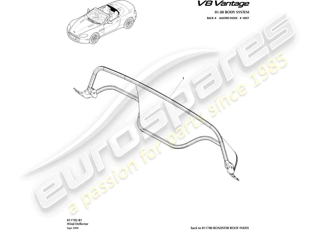 aston martin v8 vantage (2014) windabweiser ersatzteildiagramm