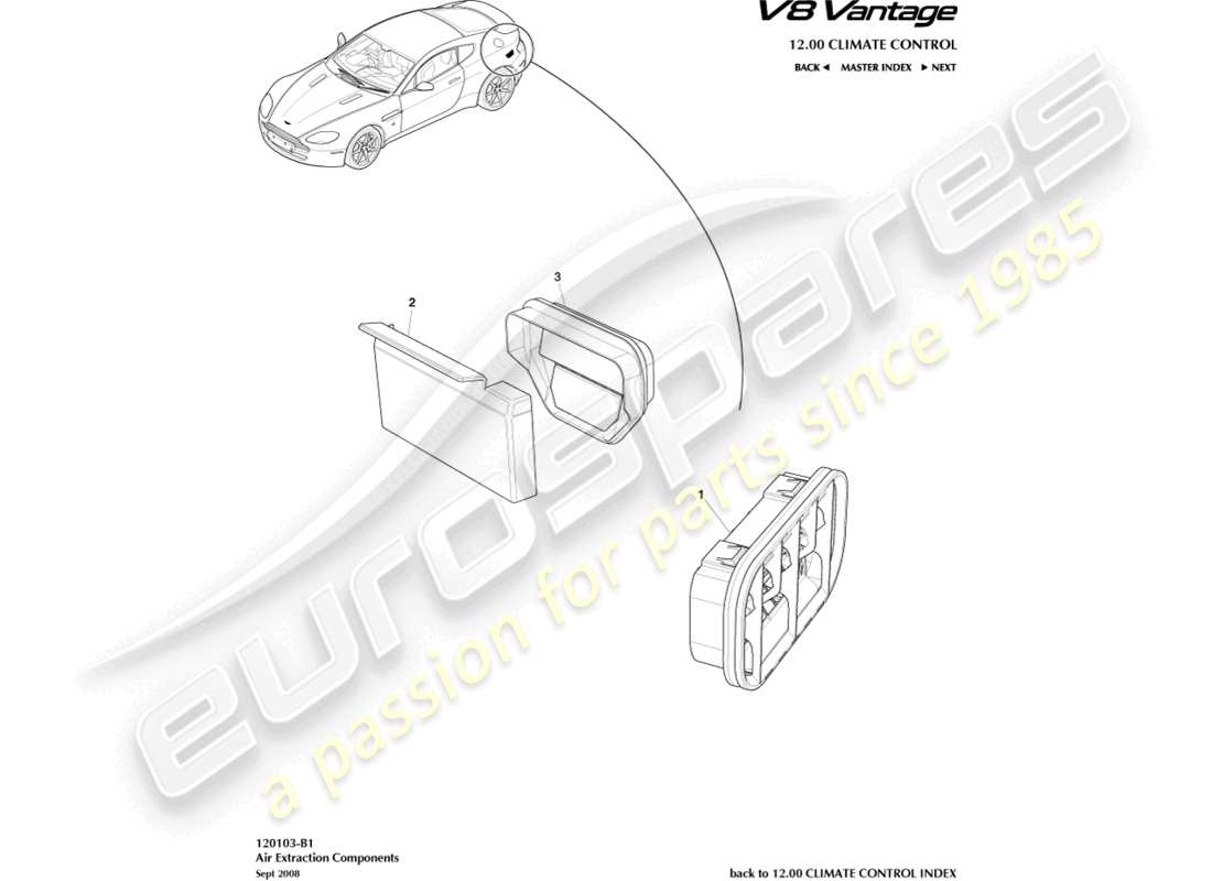 aston martin v8 vantage (2006) teilediagramm für luftabsaugkomponenten