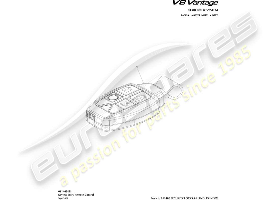 aston martin v8 vantage (2018) sender, rke-teilediagramm