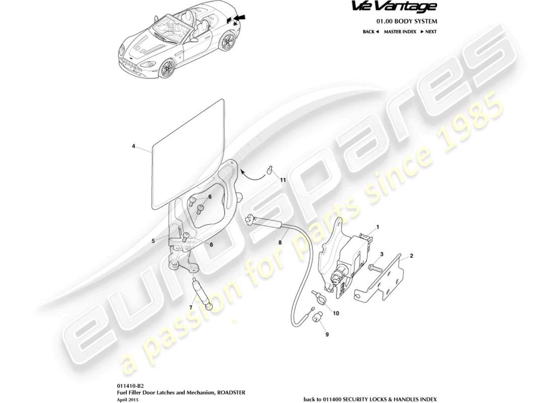 aston martin v12 vantage (2013) kraftstoffeinfüllmechanismus, roadster-teilediagramm