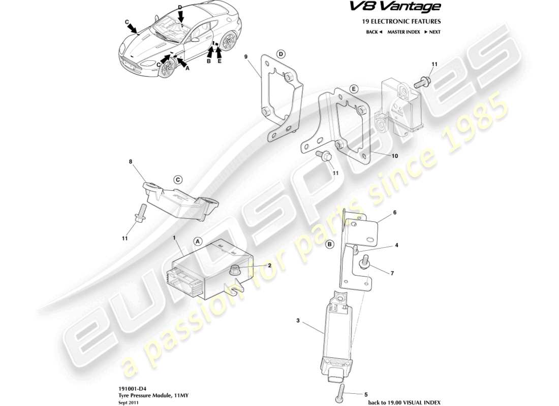 aston martin v8 vantage (2006) reifendruckmodul, 11my ersatzteildiagramm