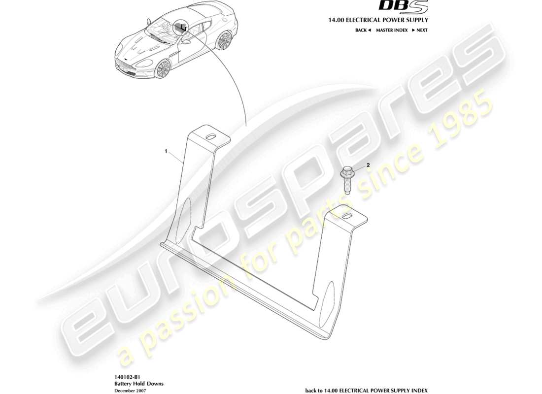aston martin dbs (2007) teilediagramm für batteriehalterungen