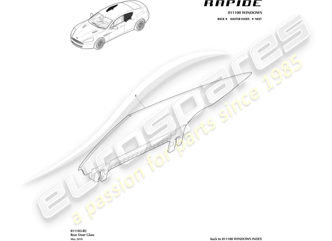 aston martin rapide (2012) teilediagramm für hecktürglas
