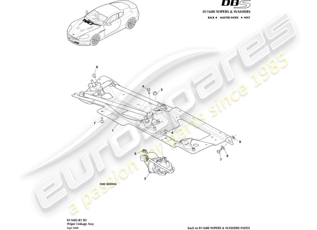 aston martin dbs (2014) teilediagramm der wischergestängebaugruppe