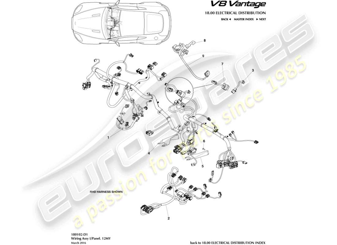 aston martin v8 vantage (2006) ip-kabelbaum, 12my teilediagramm