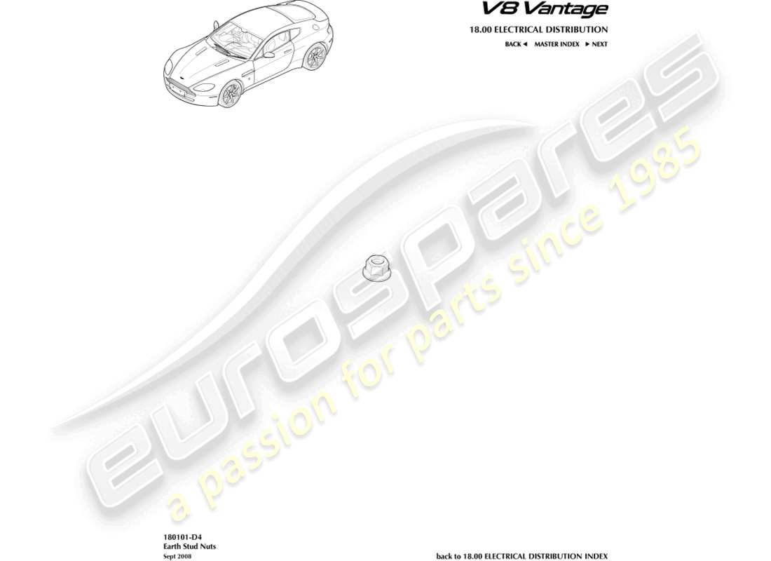 aston martin v8 vantage (2015) teilediagramm für erdungsbolzen und -muttern