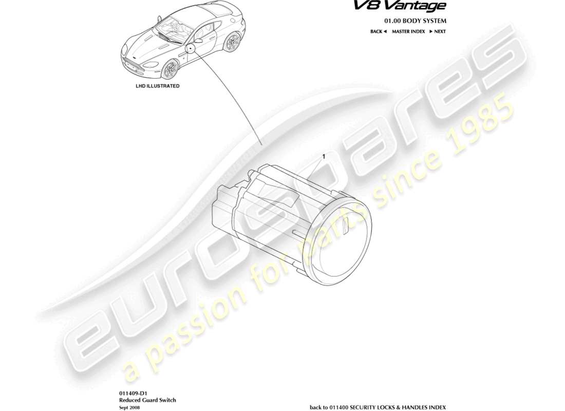 aston martin v8 vantage (2015) teilediagramm für reduzierten schutzschalter