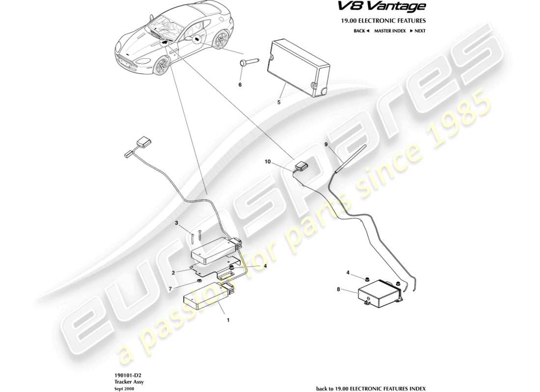 aston martin v8 vantage (2015) tracker-teilediagramm