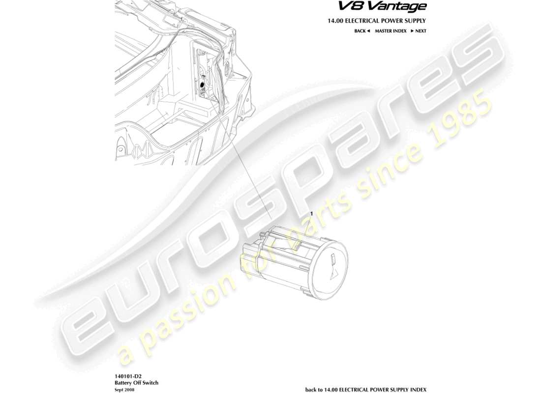 aston martin v8 vantage (2018) teilediagramm des batterie-aus-schalters