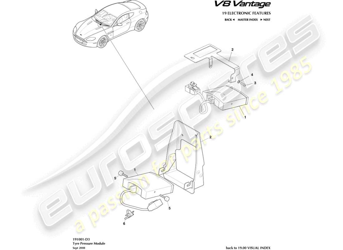 aston martin v8 vantage (2012) teilediagramm des reifendruckmoduls