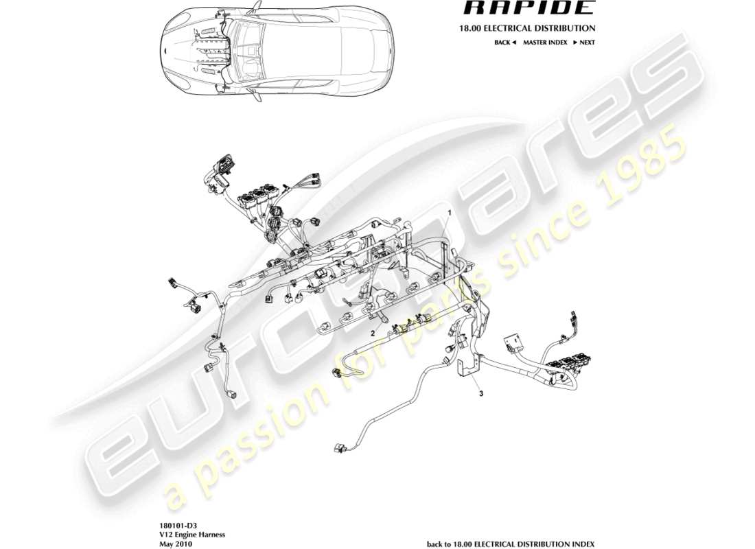 aston martin rapide (2019) teilediagramm für motorkabelbaum