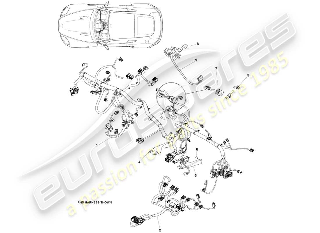 aston martin v8 vantage (2005) ip-kabelbaum, 12my teilediagramm