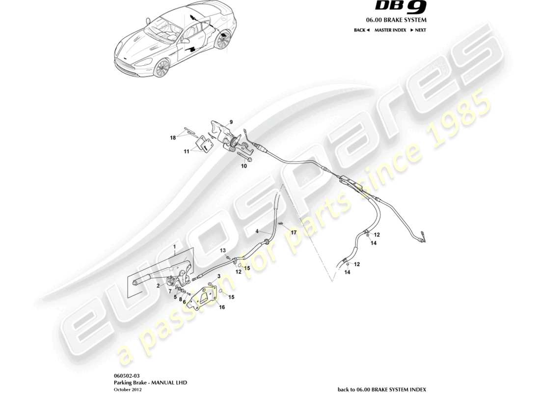 aston martin db9 (2016) parkbremse, lhd-ersatzteildiagramm