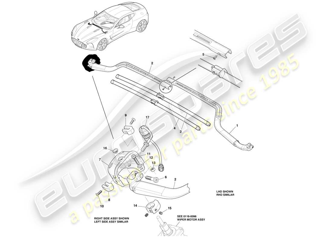 aston martin one-77 (2011) teilediagramm der wischerblattbaugruppe