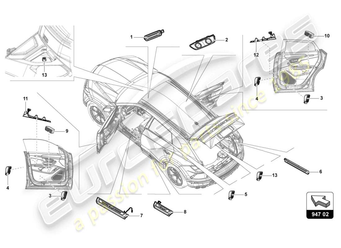 lamborghini urus (2019) einzelteile für innenraum- und leselicht ersatzteilübersicht