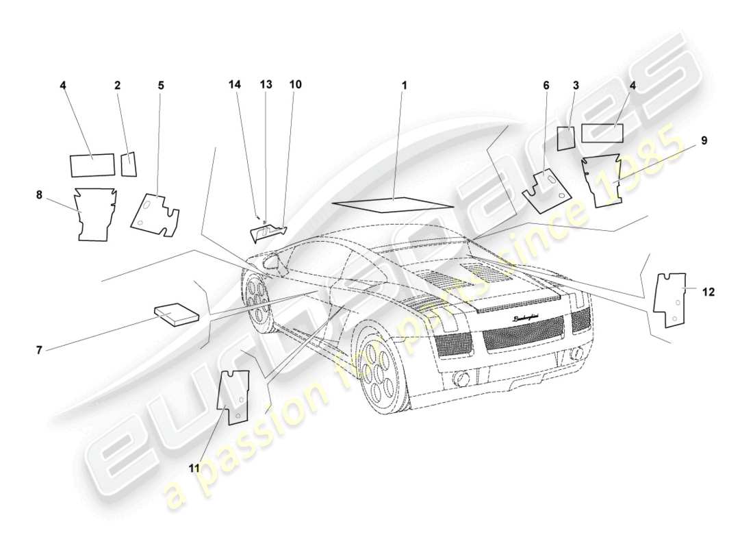 lamborghini lp560-4 coupe (2011) schallabsorbatoren ersatzteildiagramm