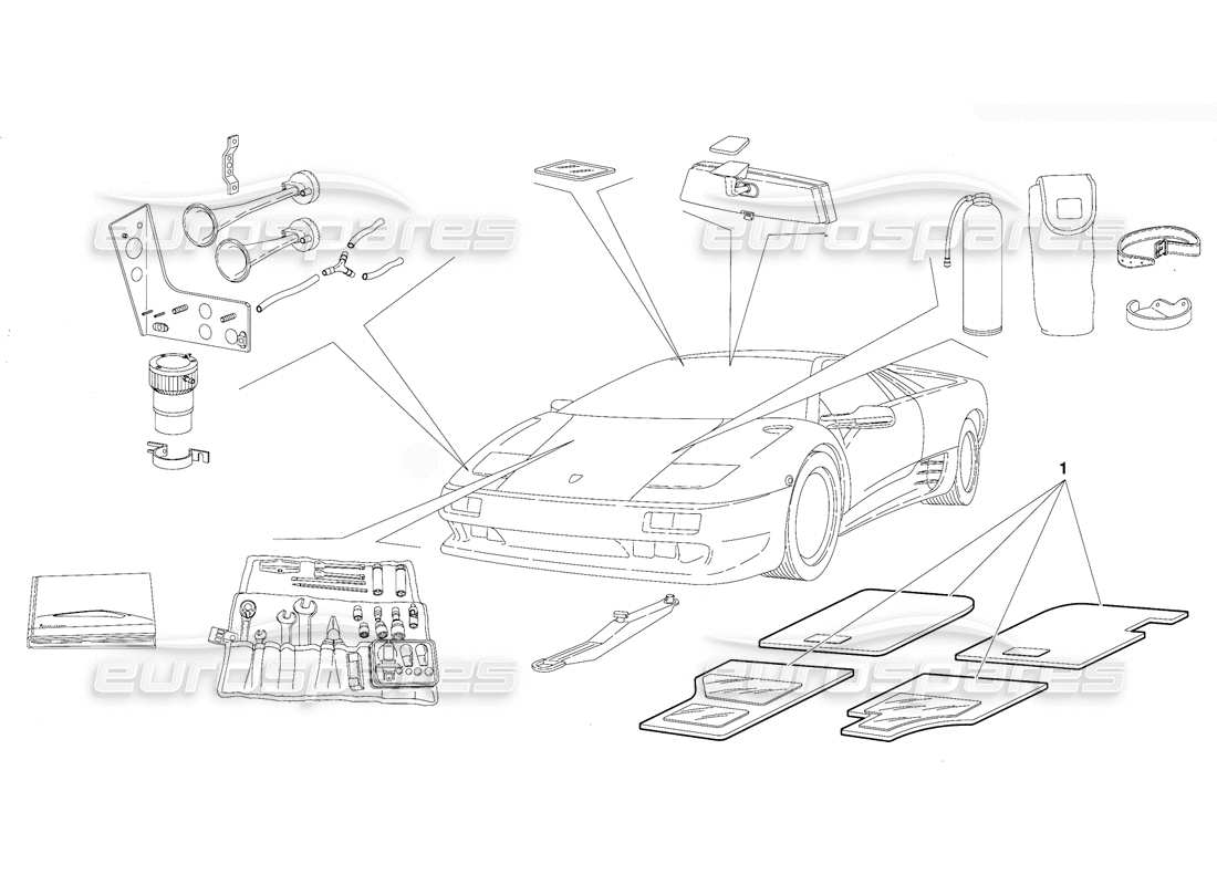 lamborghini diablo (1991) zubehör (gültig für gb-version - oktober 1991) teilediagramm