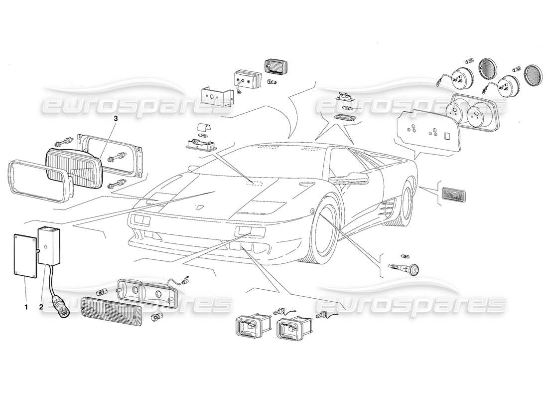 lamborghini diablo (1991) lichter (gültig für kanada-version – oktober 1991) teilediagramm