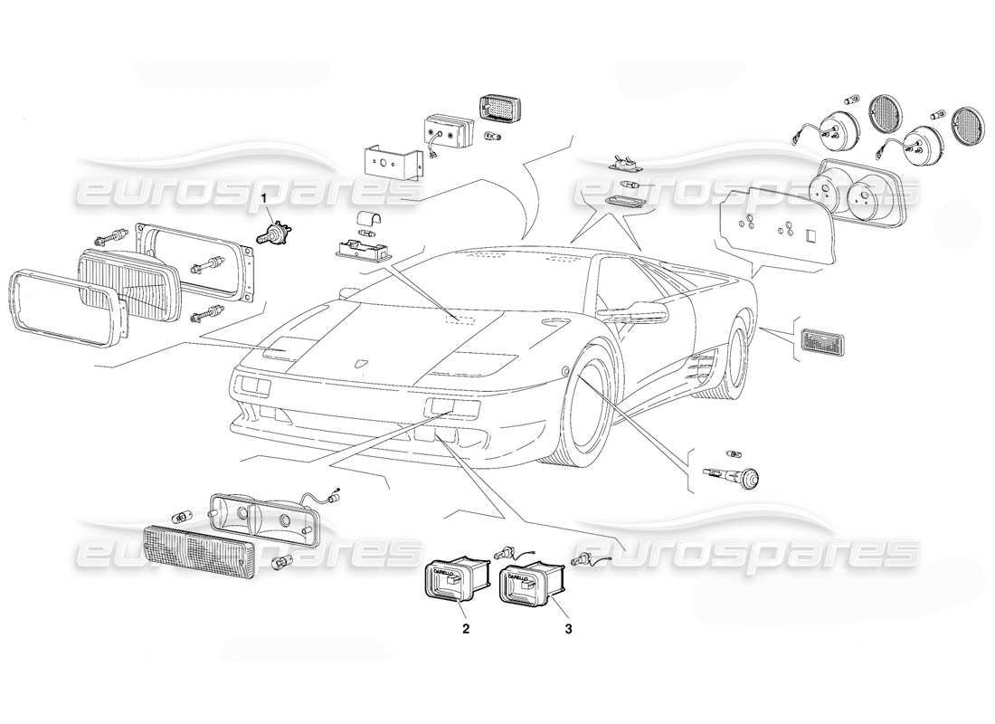 lamborghini diablo (1991) lichter (gültig für frankreich-version – oktober 1991) teilediagramm