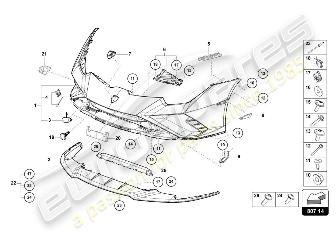 lamborghini evo spyder 2wd (2022) stoßstange vorne, ersatzteildiagramm
