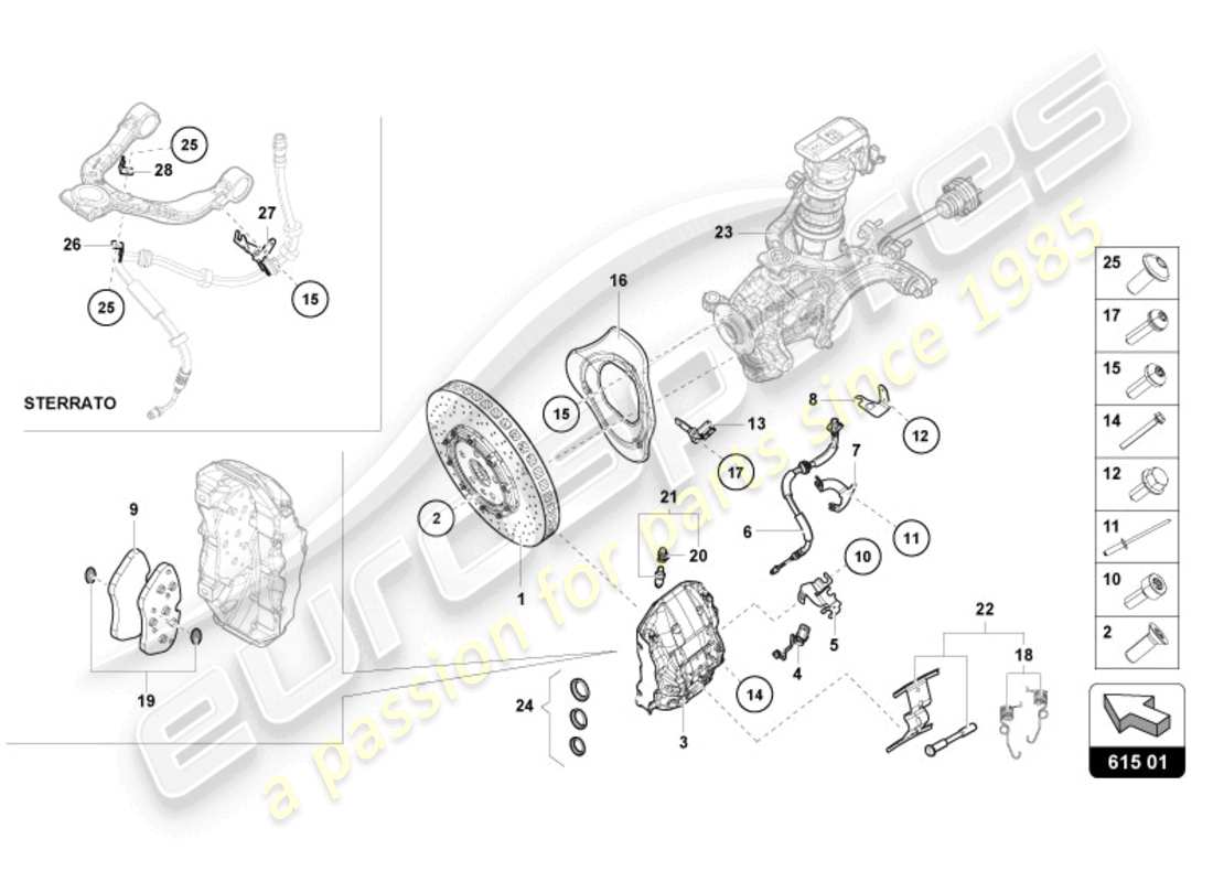 lamborghini evo spyder (2024) keramik-bremsscheibe vorne ersatzteildiagramm